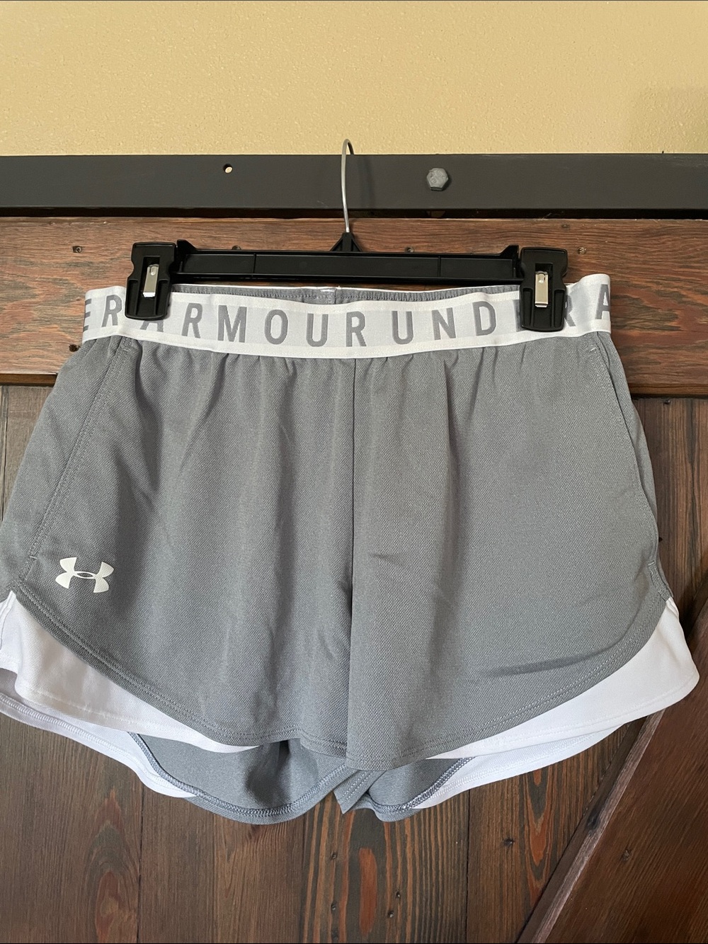 Under Armour Gray and White Women's Split Athletic Shorts